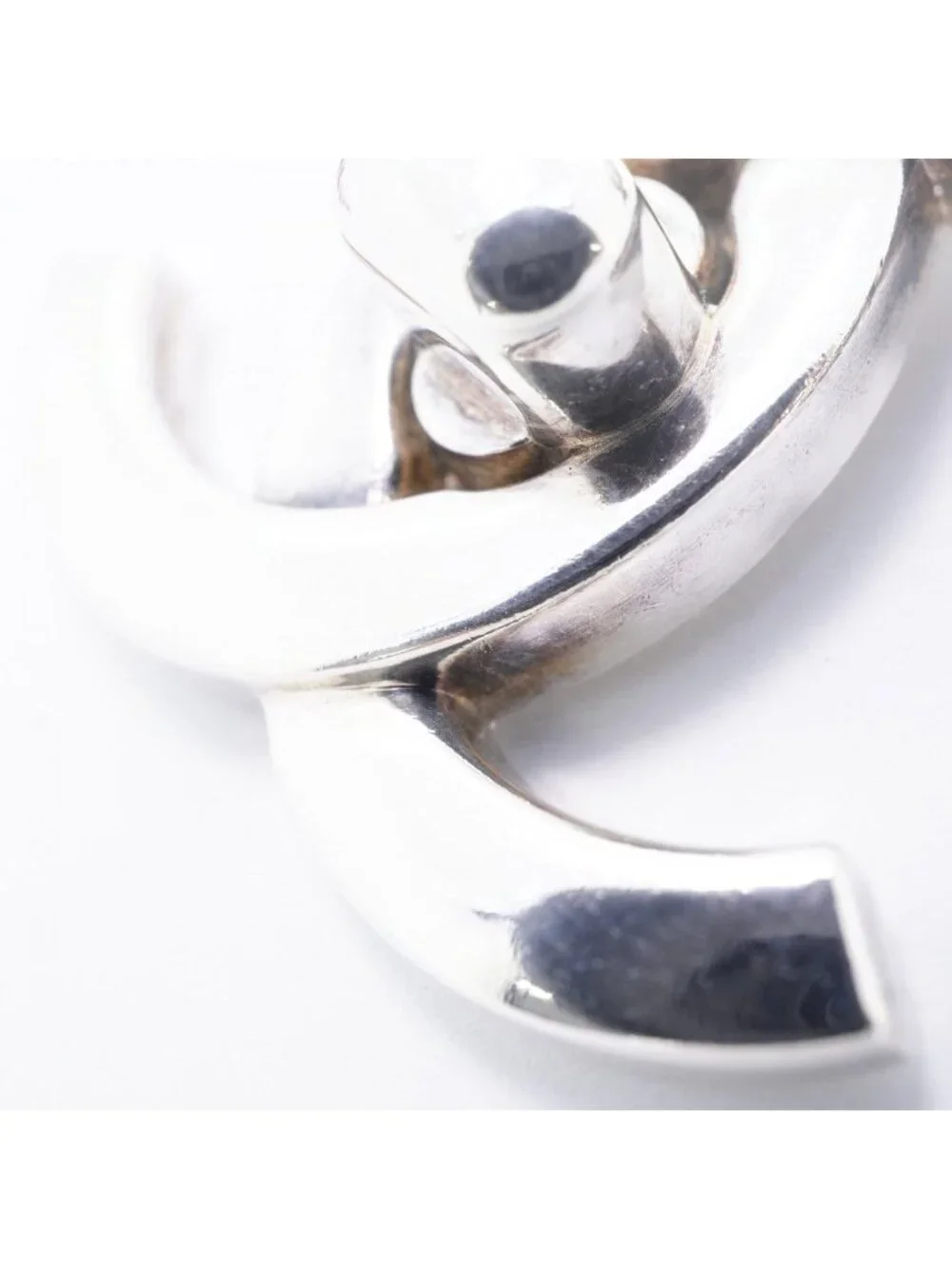 Chanel Necklace Vintage CC Logo Turnlock Metal Silver